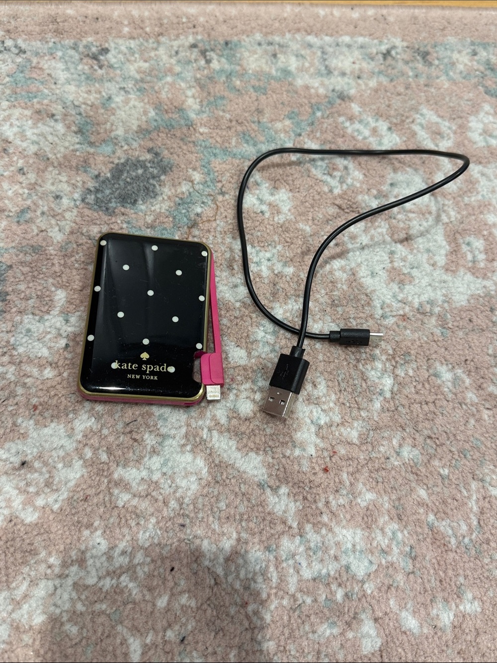 kate spade Black & White Polka Dot Portable Charger with Pink Accent